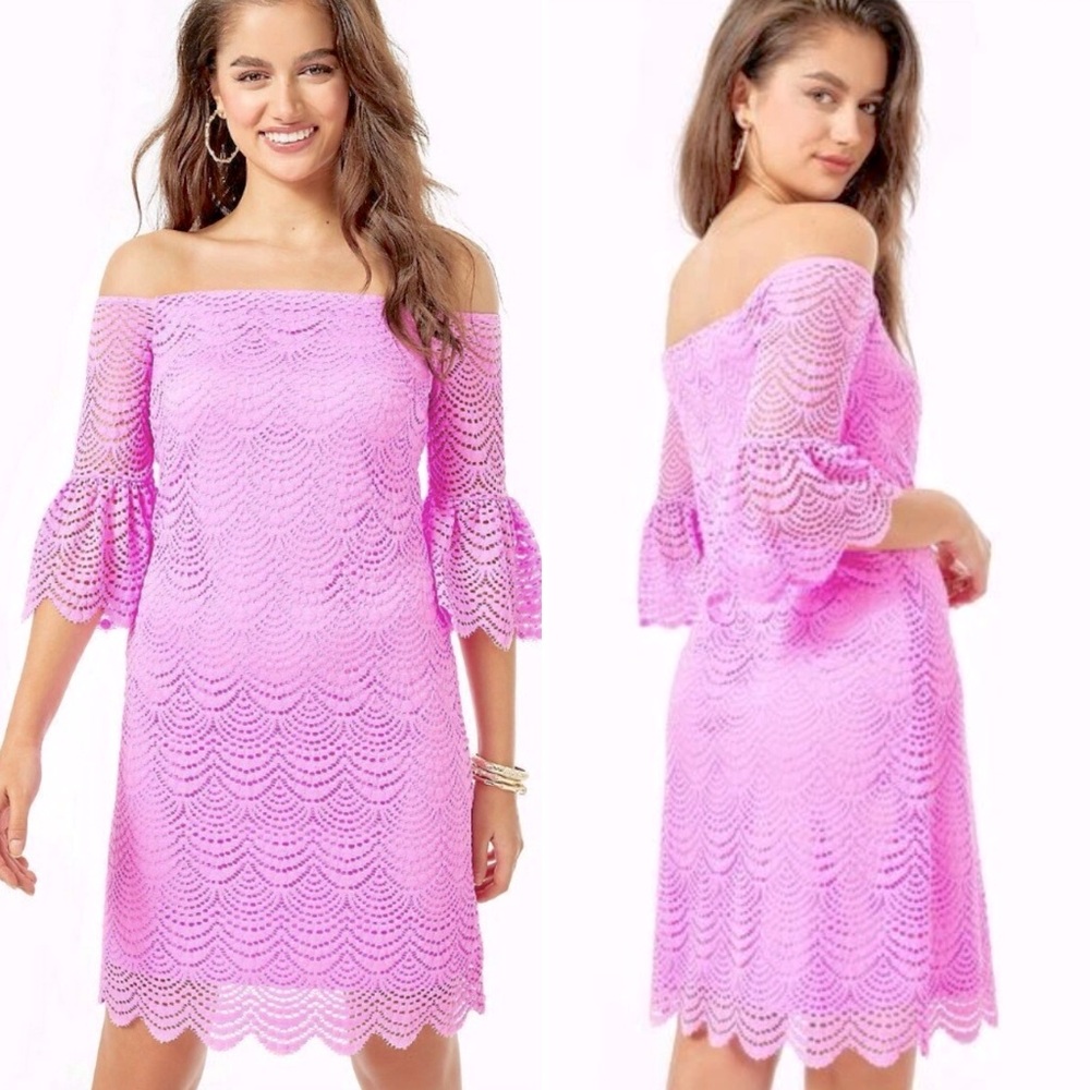 NEW Lilly Pulitzer Lexa Scalloped Shell Lace Off Shoulder Dress
